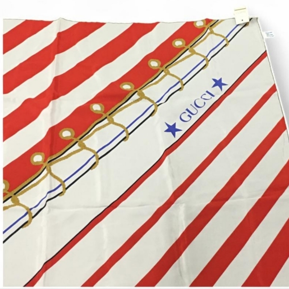 NWT Gucci Patriotic Nautical Red, White & Blue 100% Silk Scarf - Picture 4 of 8
